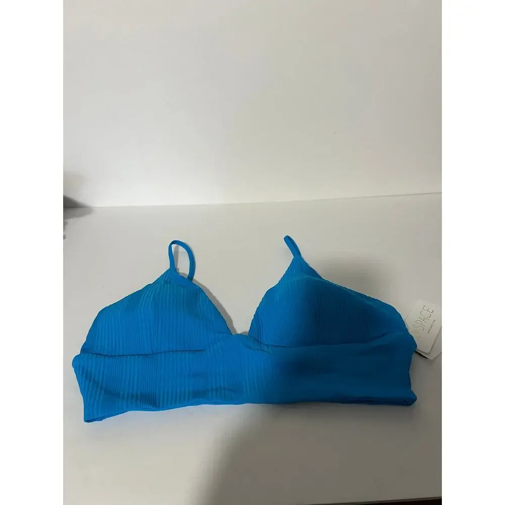NWT L*Space Women's Ribbed Pointelle Winnie Bikini Swim Top Electric Blue SZ XL